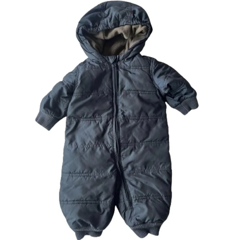 babyGap Snowsuit Kids 0-6 Months Dark Gray Hooded Puffer Warm Cozy‎